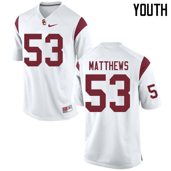 Youth #53 Bryce Matthews USC Trojans College Football Jerseys Sale-White